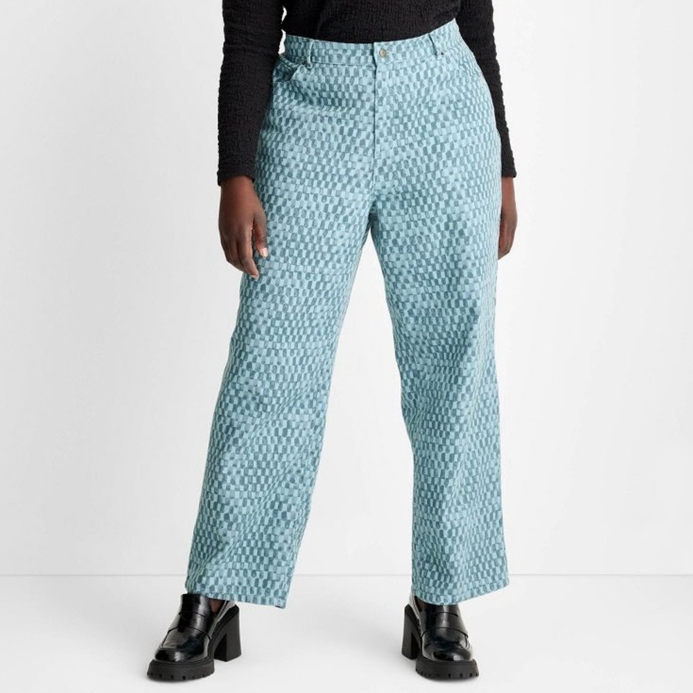 New Future Collective Checkered Print Denim Shirt & Pants Set Blue Size XL / 14 - Picture 4 of 16